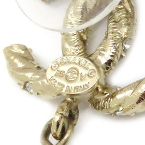 Chanel Coco Earrings Mark White Gold Pearl Clip-On Swing Champagne & Faux